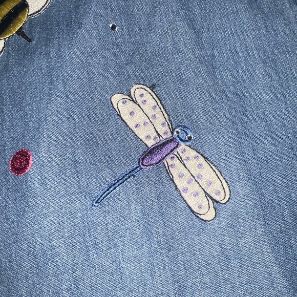 MILI DESIGNS DENIM BUTTON DOWN SHIRT TOP SIZE 1X STITCHED Bees Bugs,, - Picture 5 of 16